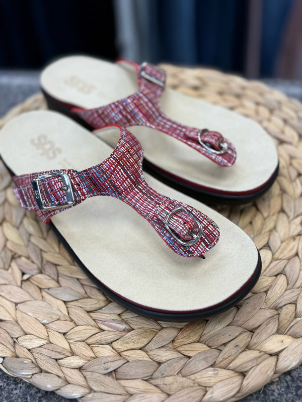 Pre-owned SAS Red White Size 7.5 Designer Sandal