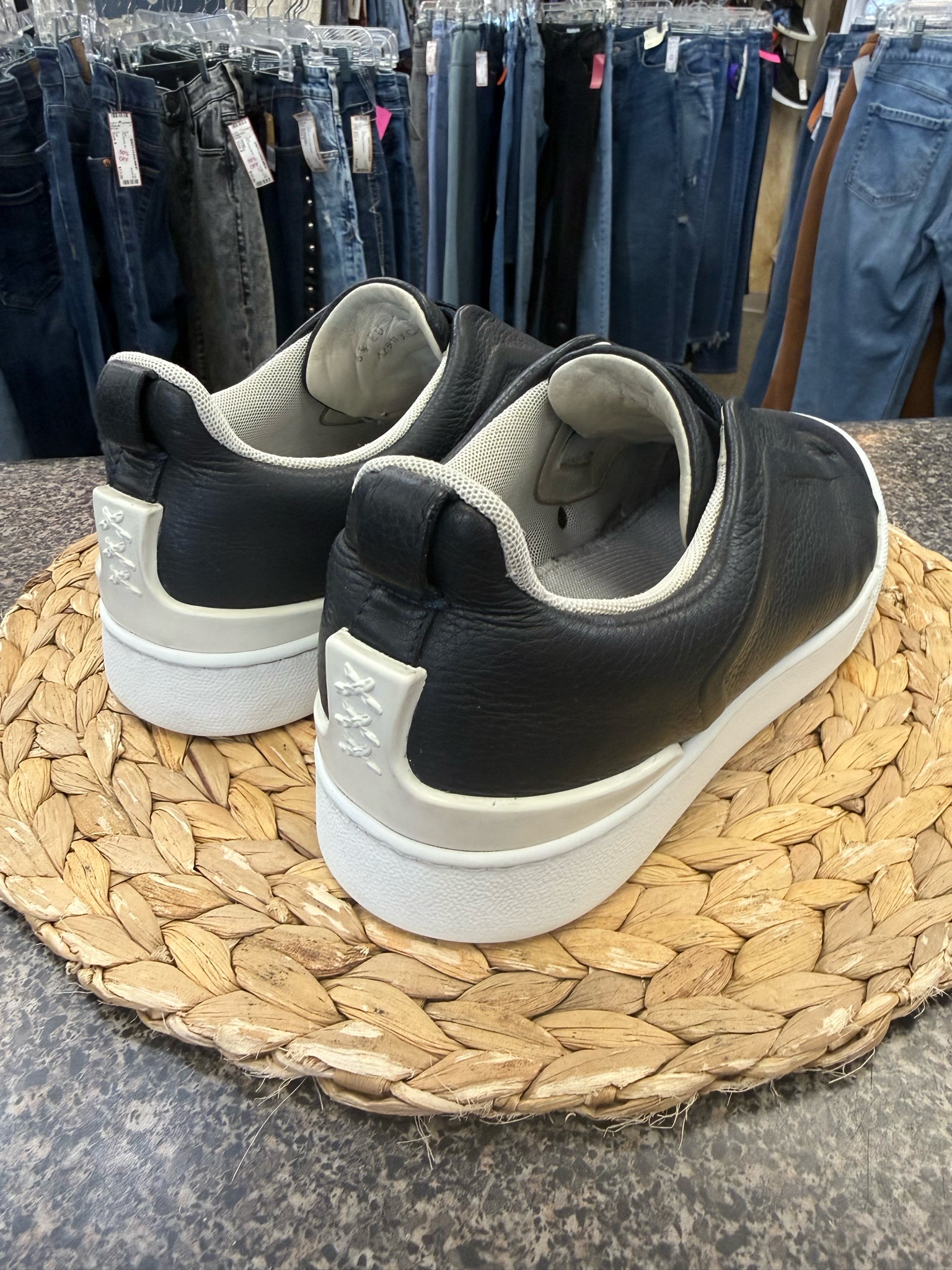 Pre-owned ZEGNA Black Navy Trim SHOE SIZE 7.5 MENS Designer Sneaker