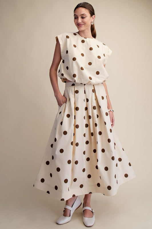 New GLAM Cream Brown Polka Size Small Skirt