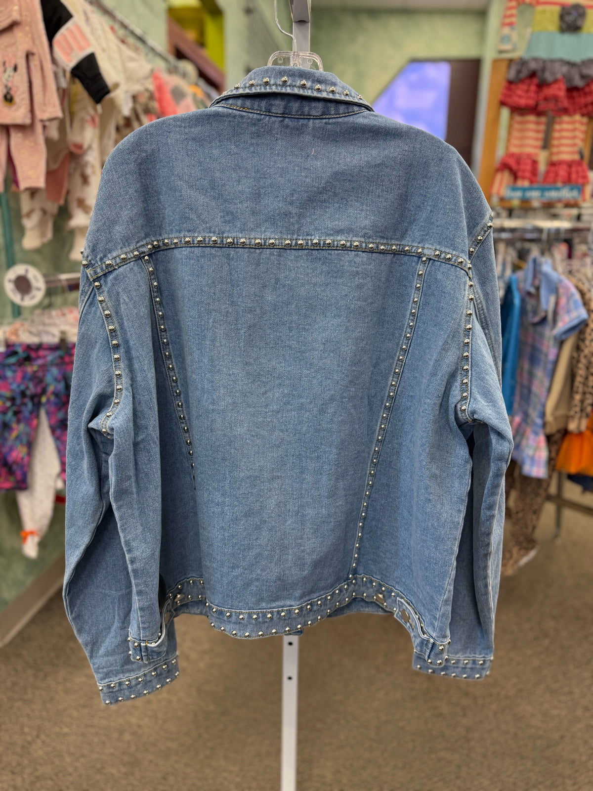 Pre-owned PINK LILY LIGHT BLUE DENIM Silver Trim Size XL Denim Jacket