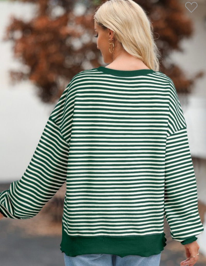 New Green stripe White Size L Long Sleeve Sweatshirt