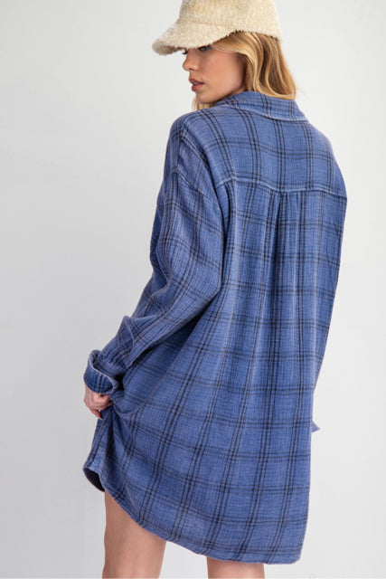 New EASEL Blue plaid Size Large Long Sleeve Dress