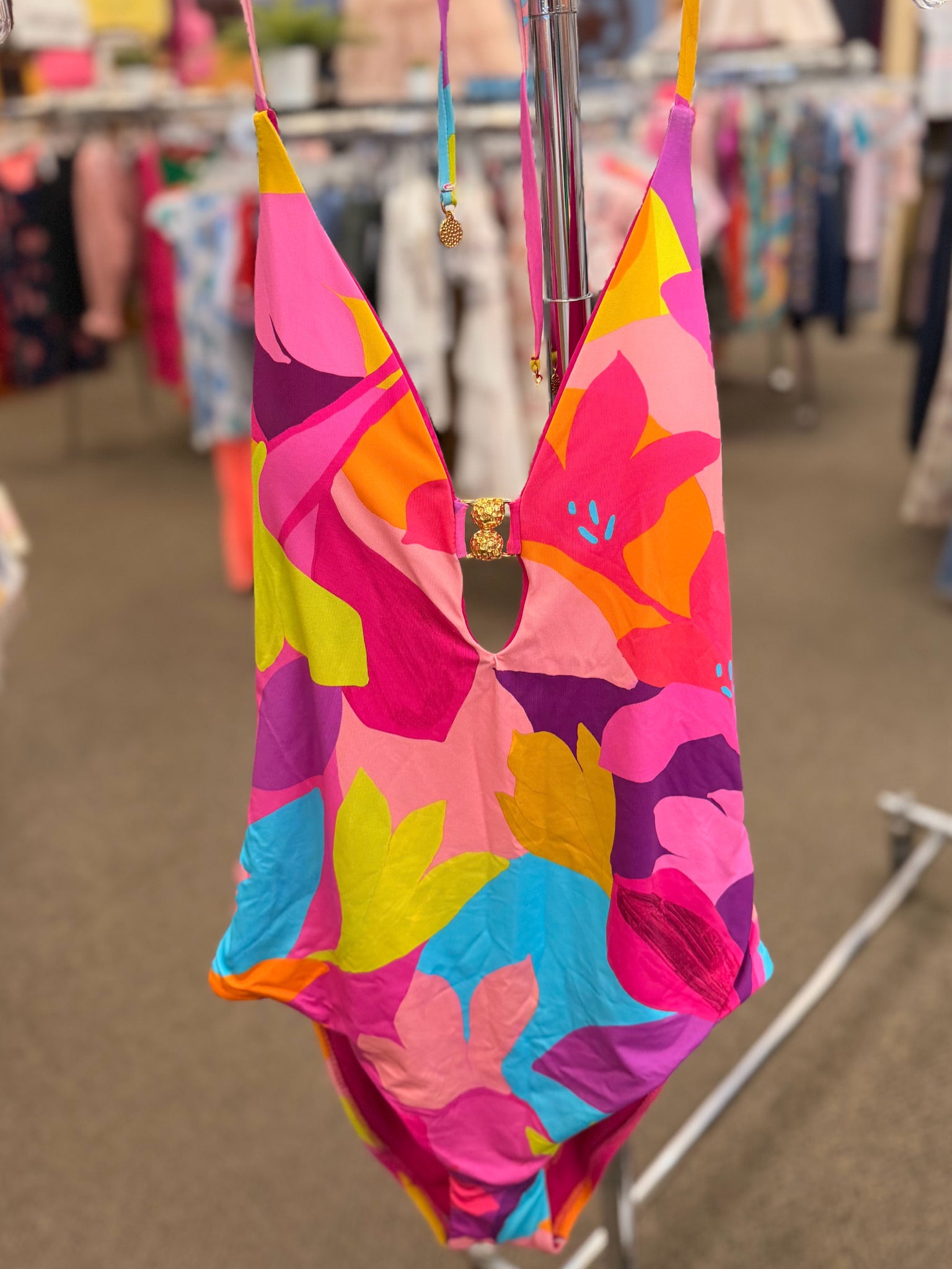New with Tag TRINA TURK Pink Neon Yellow Swimsuit