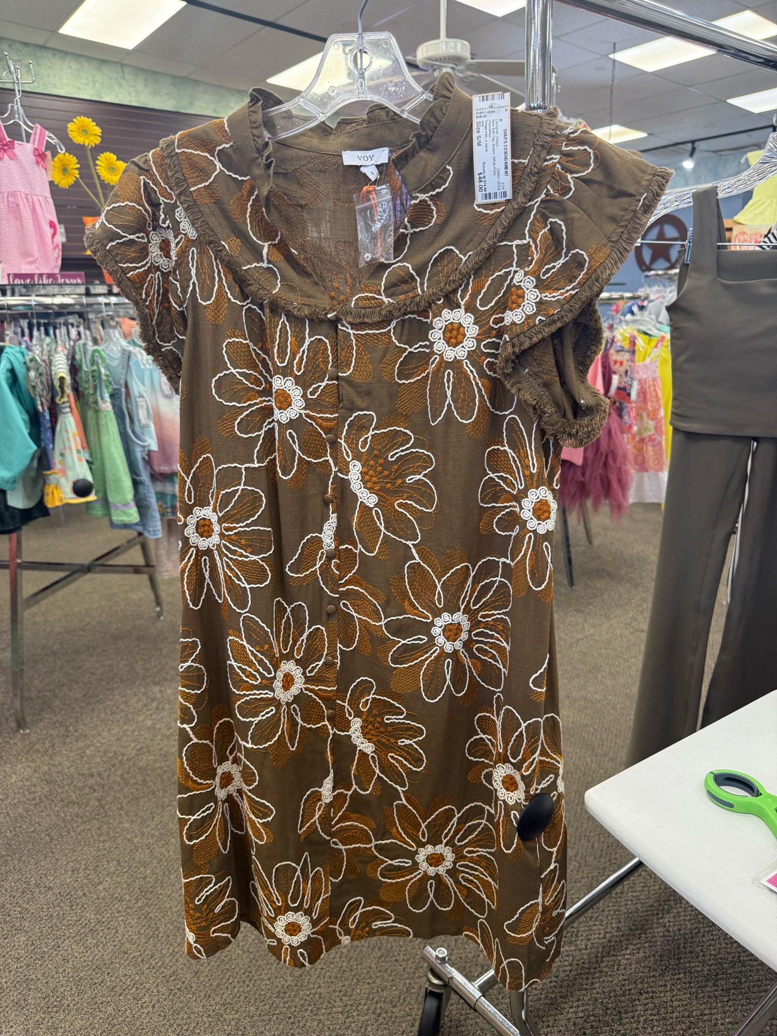 New with Tag voy Brown White Print Size S/M Sleeveless Designer Dress