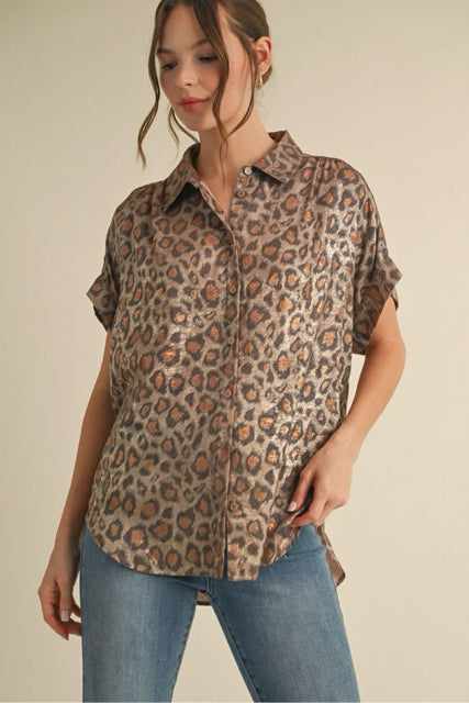 New JODIFL Toffee Leopard Size S Short Sleeve Blouse