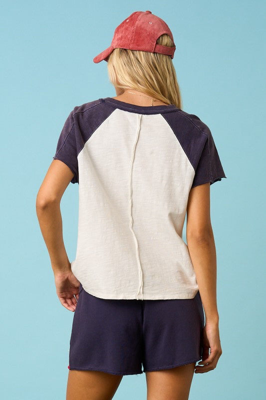 New MITTOSHOP Navy Cream Size: S Short Sleeve Blouse