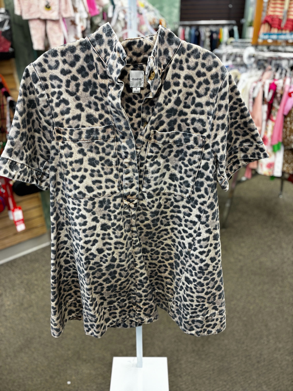 Pre-owned MAEVE*ANTHROPOLOGY Black animal Light brown Size 8 Short Sleeve Dress