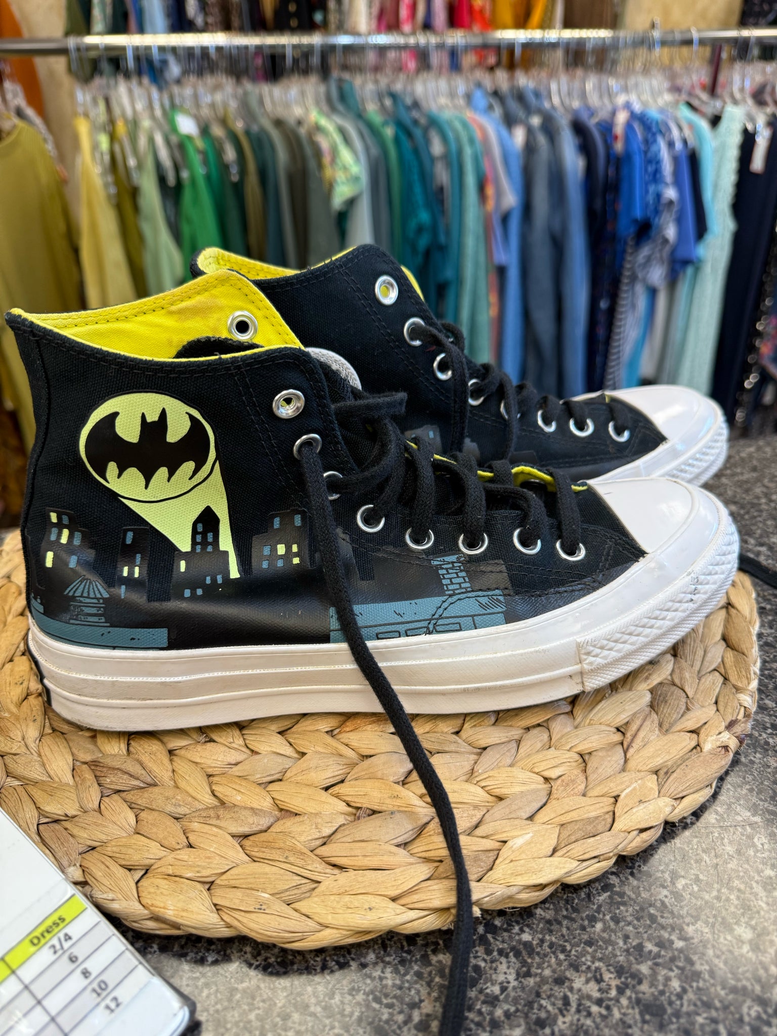 Pre-owned CONVERSE Black Yellow SHOE SIZE 7.5 MENS Designer Sneaker