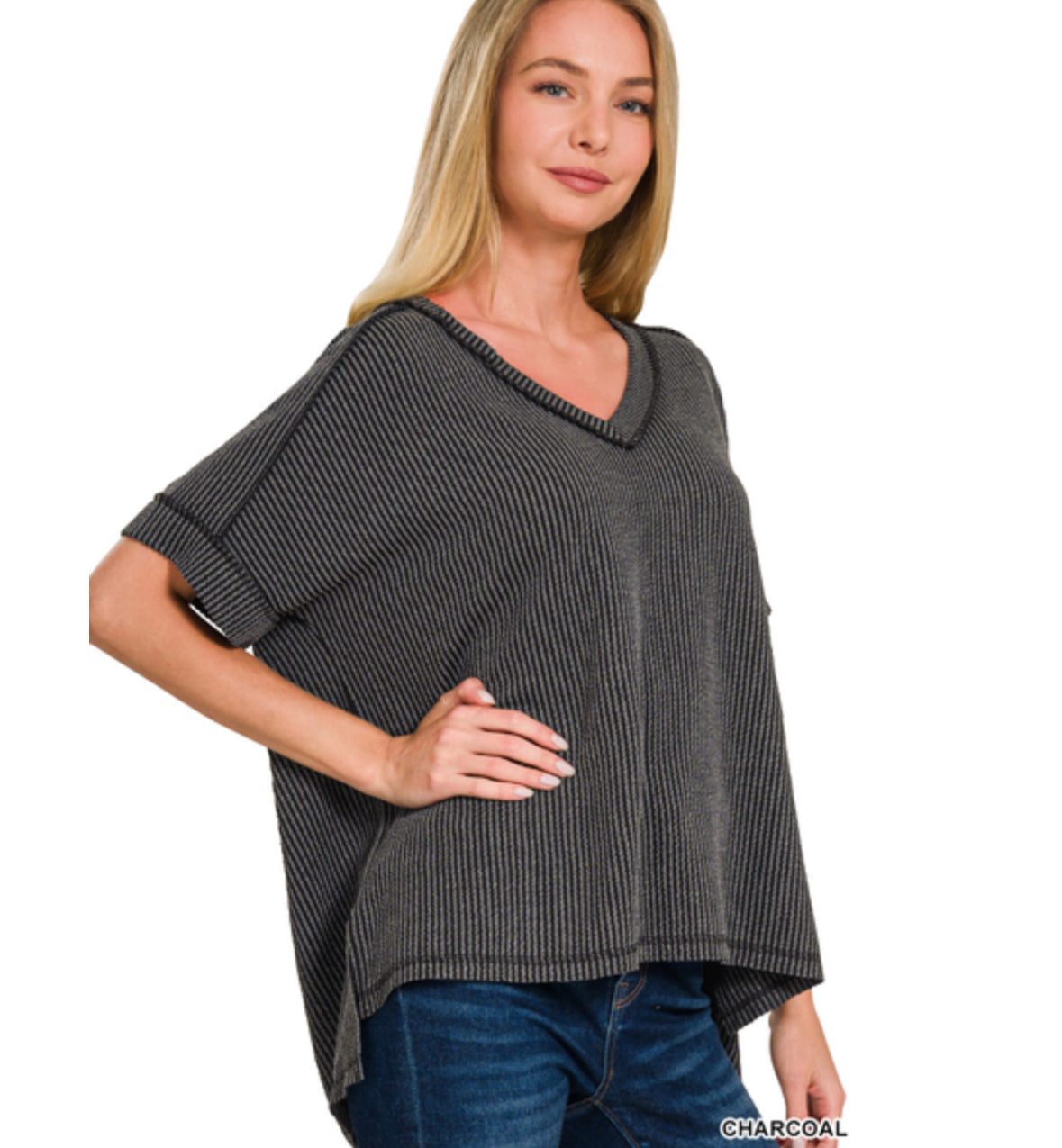 New Zenana Charcoal Size M/L Short Sleeve Blouse