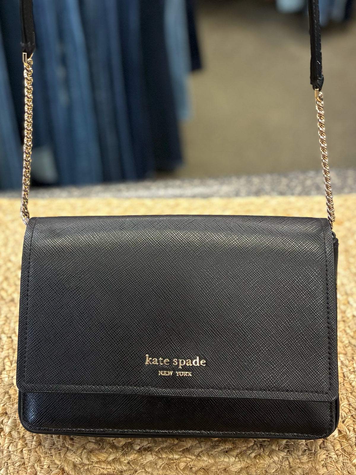 Pre-owned KATE SPADE Black Gold Trim Crossbody Designer Purse