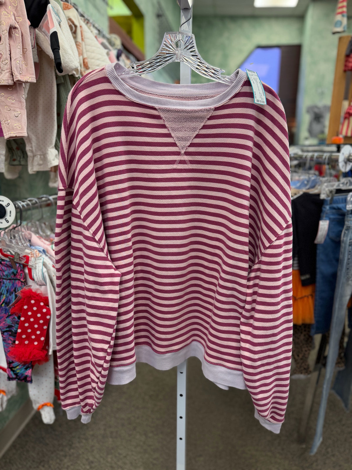 Pre-owned WE THE FREE Dark pink stripe Pink Size L Long Sleeve Sweatshirt