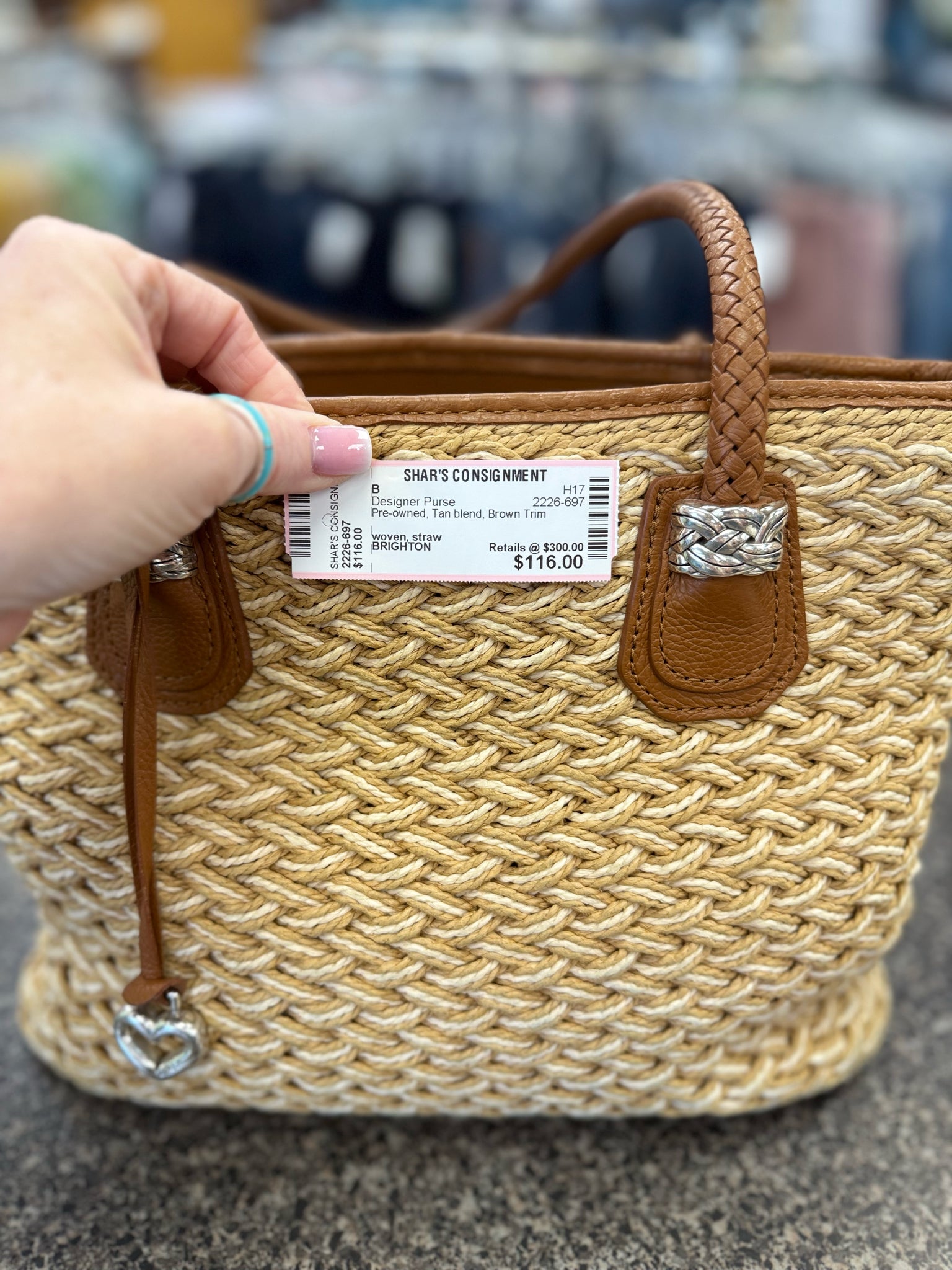 Pre-owned BRIGHTON Tan blend Brown Trim M Tote Purse