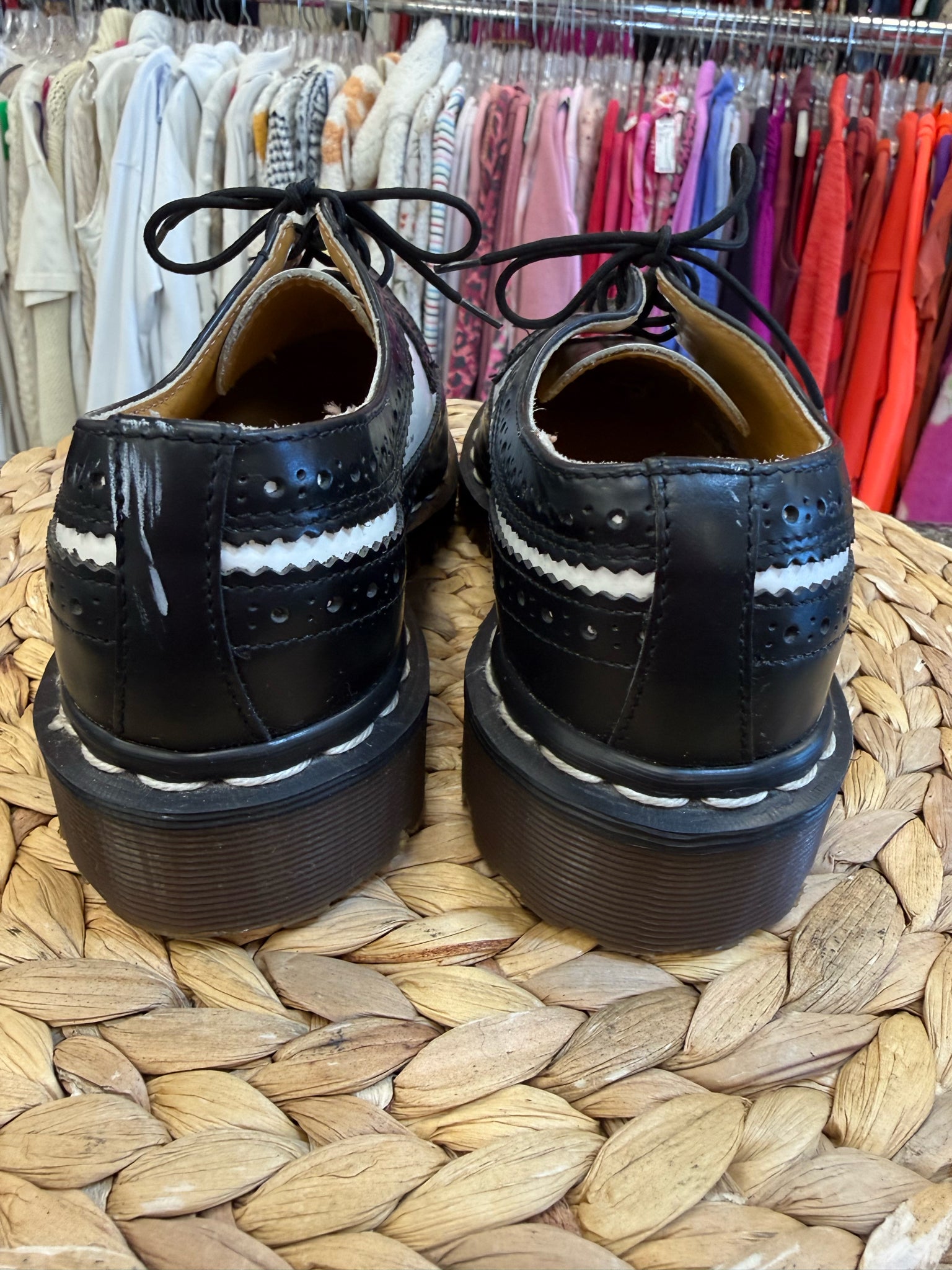 Pre-owned DR MARTENS Black White Shoe Size 3 Girls Shoe