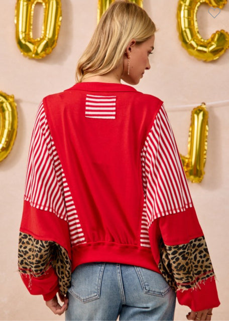 New BIBI Red Leopard Size S Long Sleeve Sweatshirt