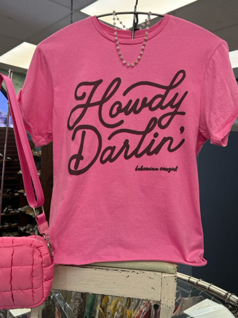 New BOHEMIAN COWGIRL Pink Black Trim Size M Short Sleeve Tee