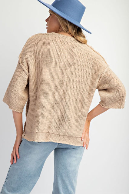 New EASEL Khaki Size S Quarter Sleeve Sweater