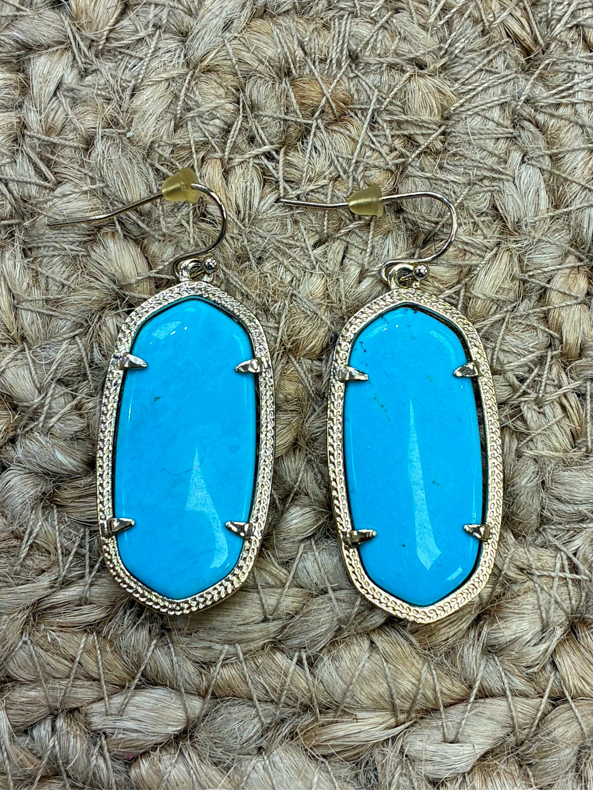Pre-owned KENDRA SCOTT Turquoise Gold Trim Designer Earring