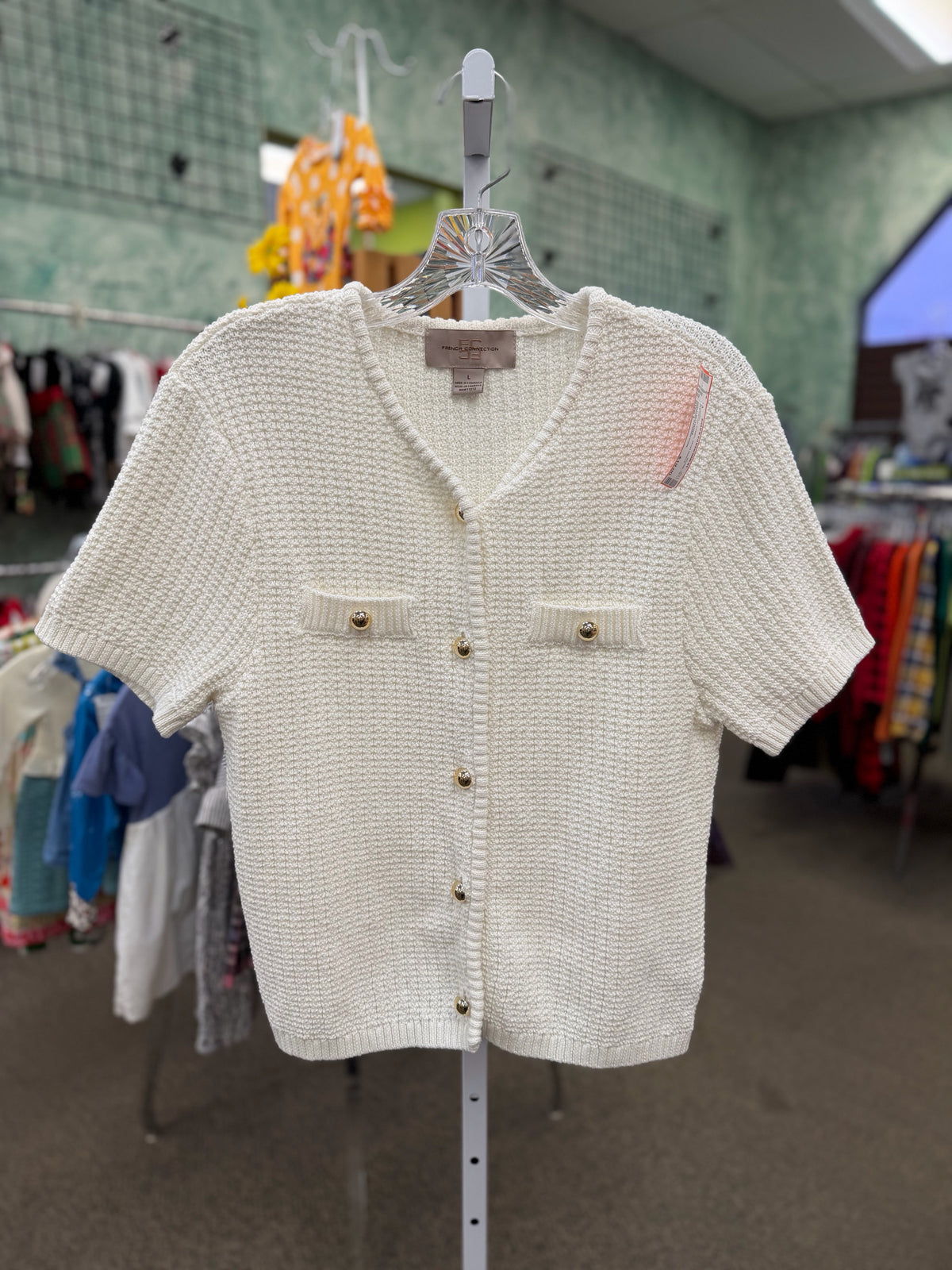 Pre-owned FRENCH CONNECTION Cream Size L Short Sleeve Sweater
