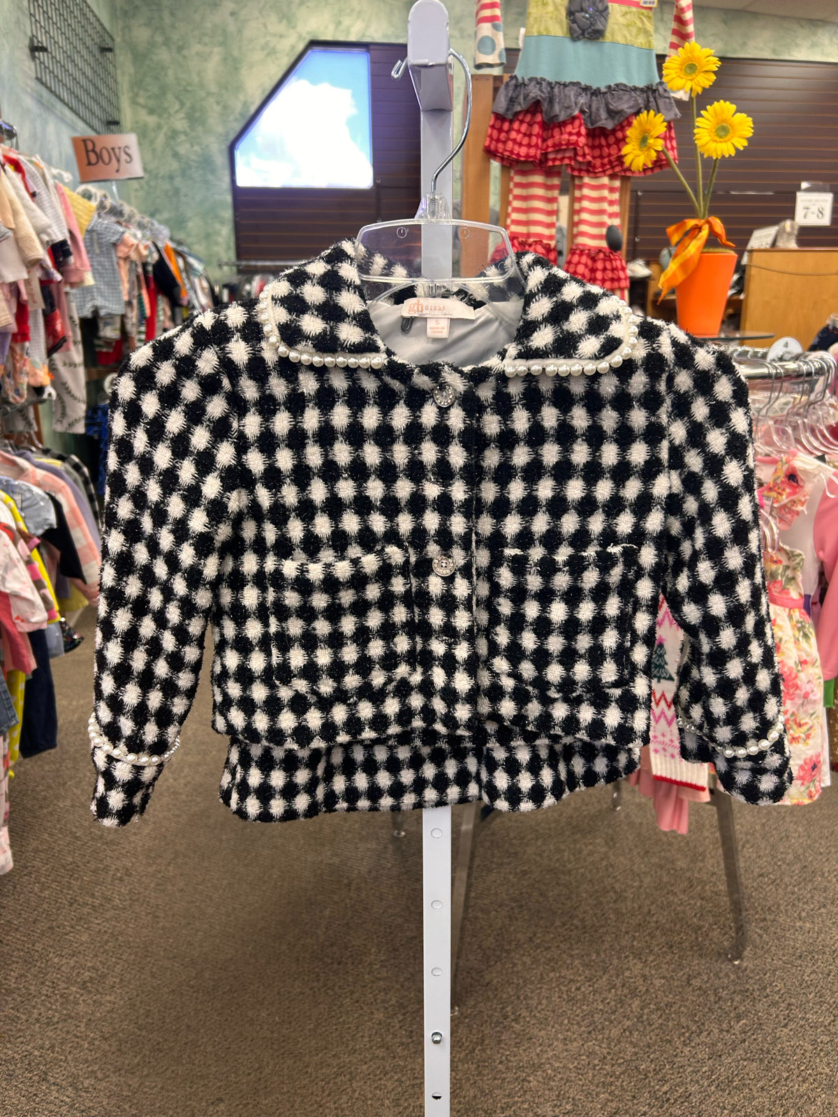 Pre-owned GB GIRLS Black check White C-SIZE 5T Long Sleeve Girls Skirtset