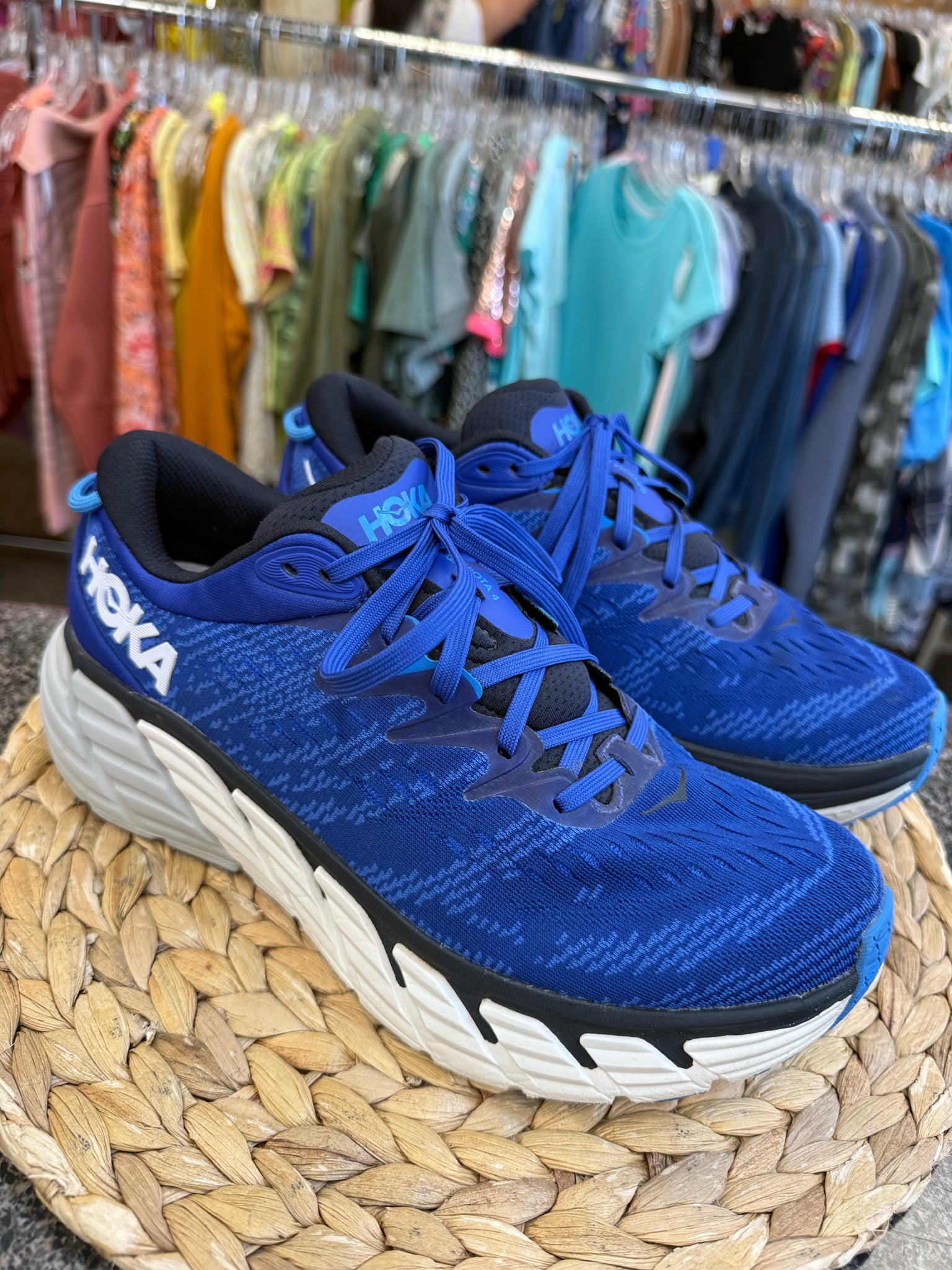Pre-owned HOKA Bright blue Black Trim SHOE SIZE 9 MENS Designer Sneaker