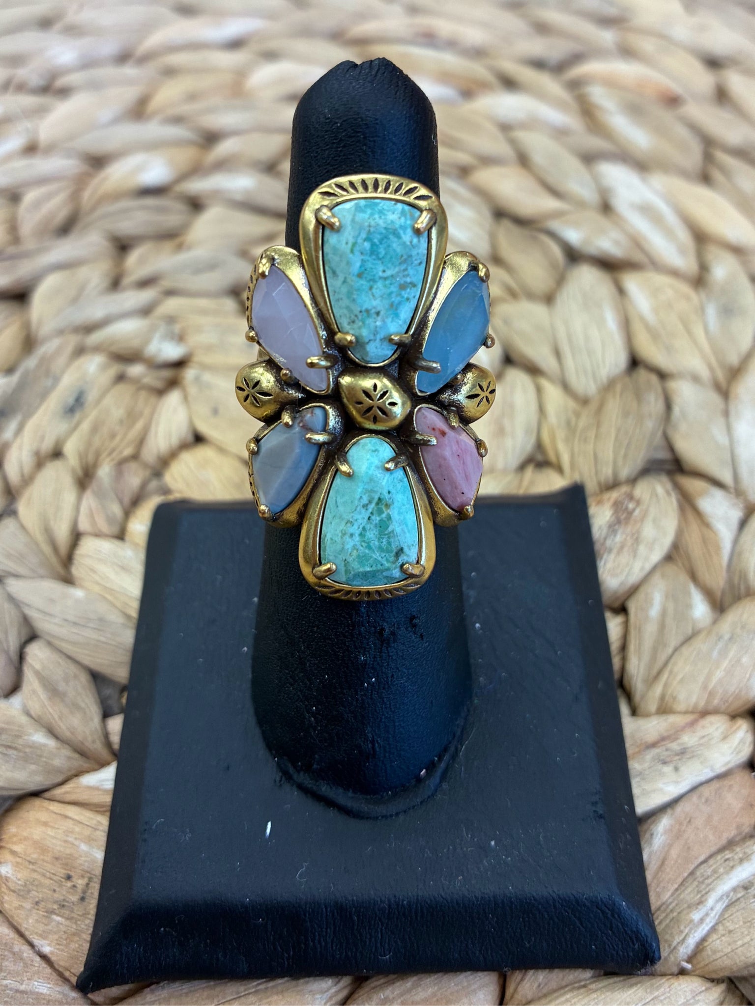 Pre-owned YELLOW ROSE Gold Turquoise Ring Size 6.5 Designer Ring