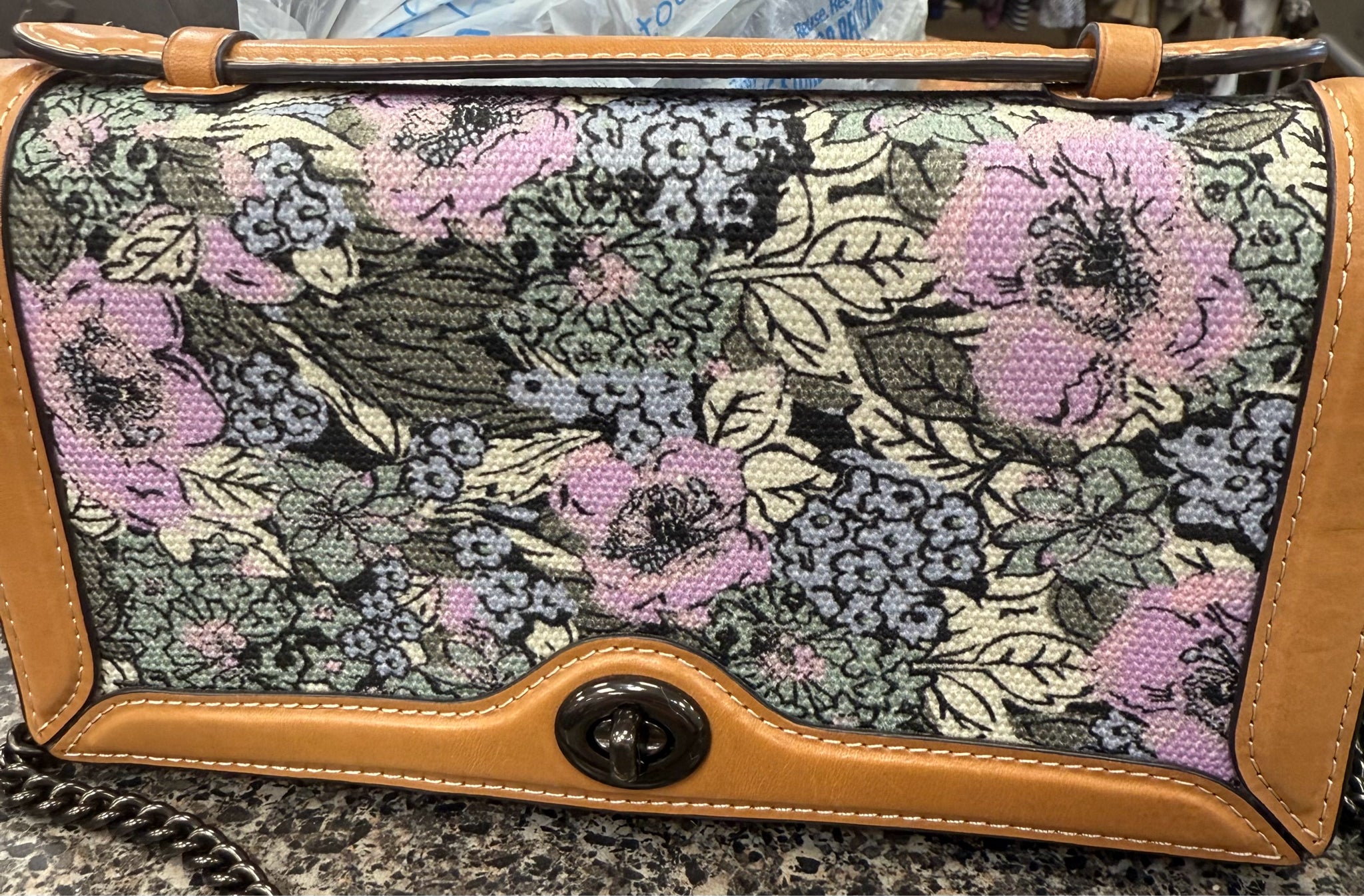 Pre-owned COACH Light brown Purple Floral Crossbody Designer Purse