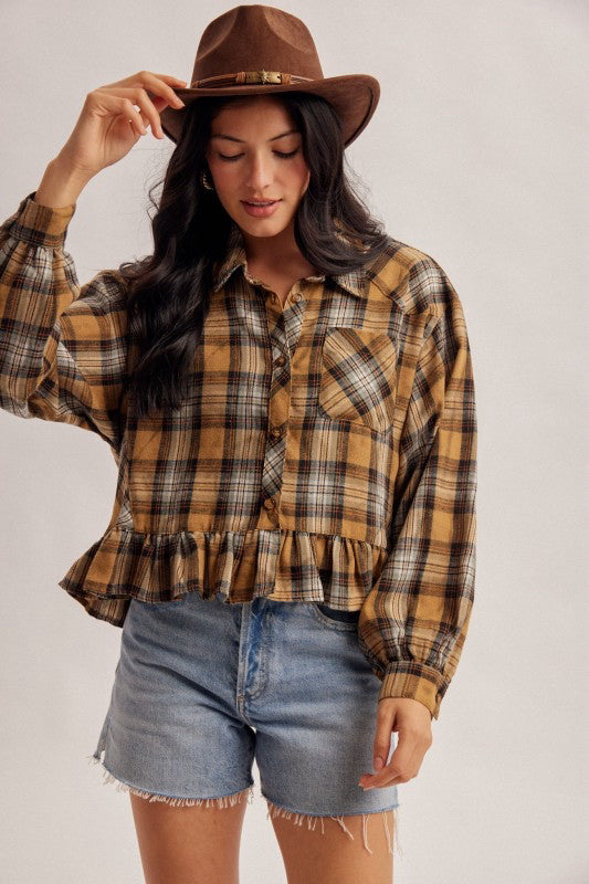 New HEM & THREAD Mustard plaid Black Size: S Long Sleeve Blouse