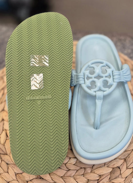 New  Without Tag TORY BURCH Light blue Green Trim Size 8.5 Designer Sandal