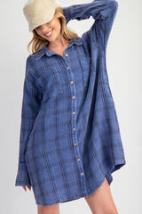 New EASEL Blue plaid Size Large Long Sleeve Dress