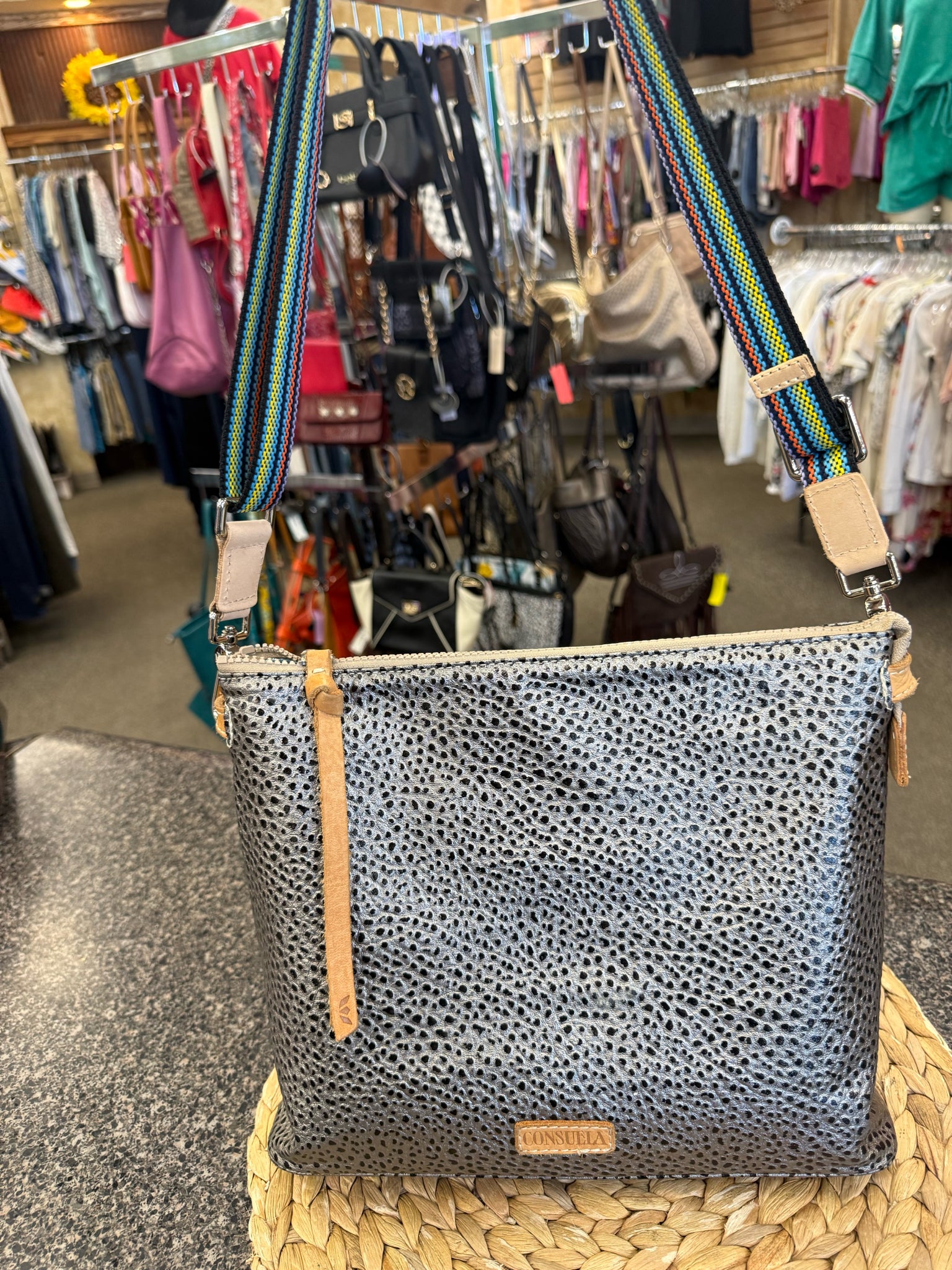 Pre-owned CONSUELA Metallic Black Animal Crossbody Designer Purse