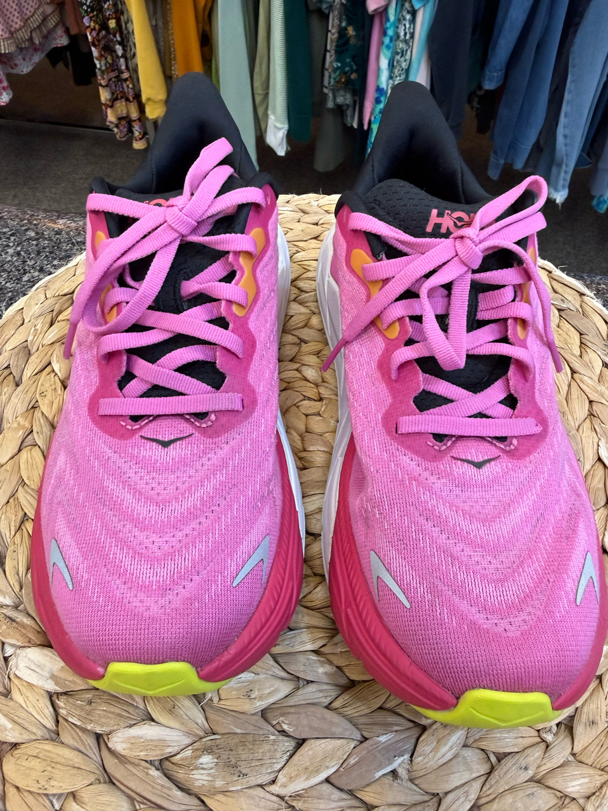 Pre-owned HOKA Pink Black Trim Size 6.5 Designer Sneaker