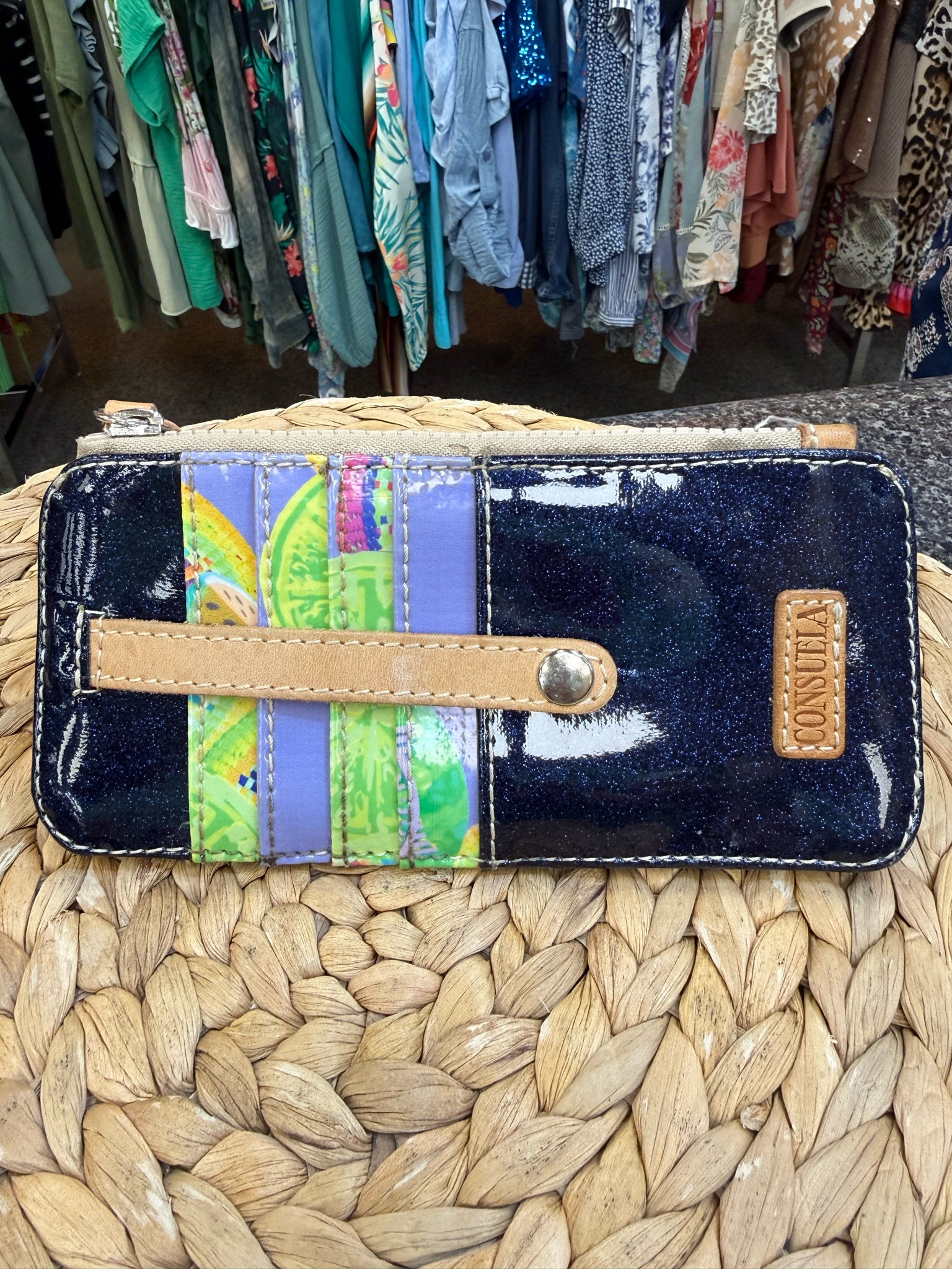 Pre-owned CONSUELA Navy Lime Green Credit Card Holder