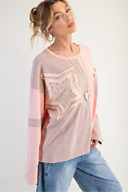 New EASEL Pink Cream Size S/M Long Sleeve Blouse