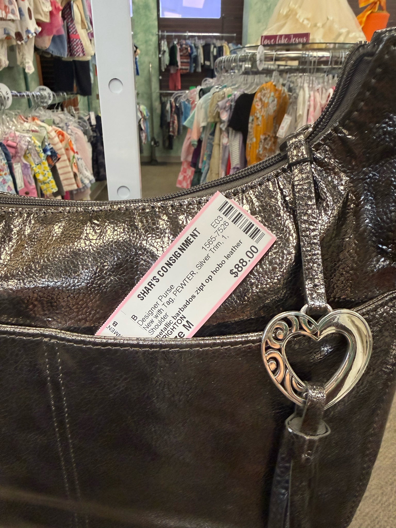 New with Tag BRIGHTON PEWTER Silver Trim Shoulder Designer Purse