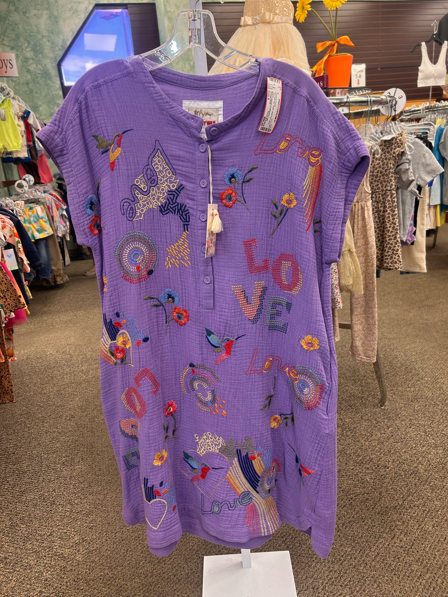 New with Tag JOHNNY WAS Purple Multi Print Size 8 Short Sleeve Designer Dress