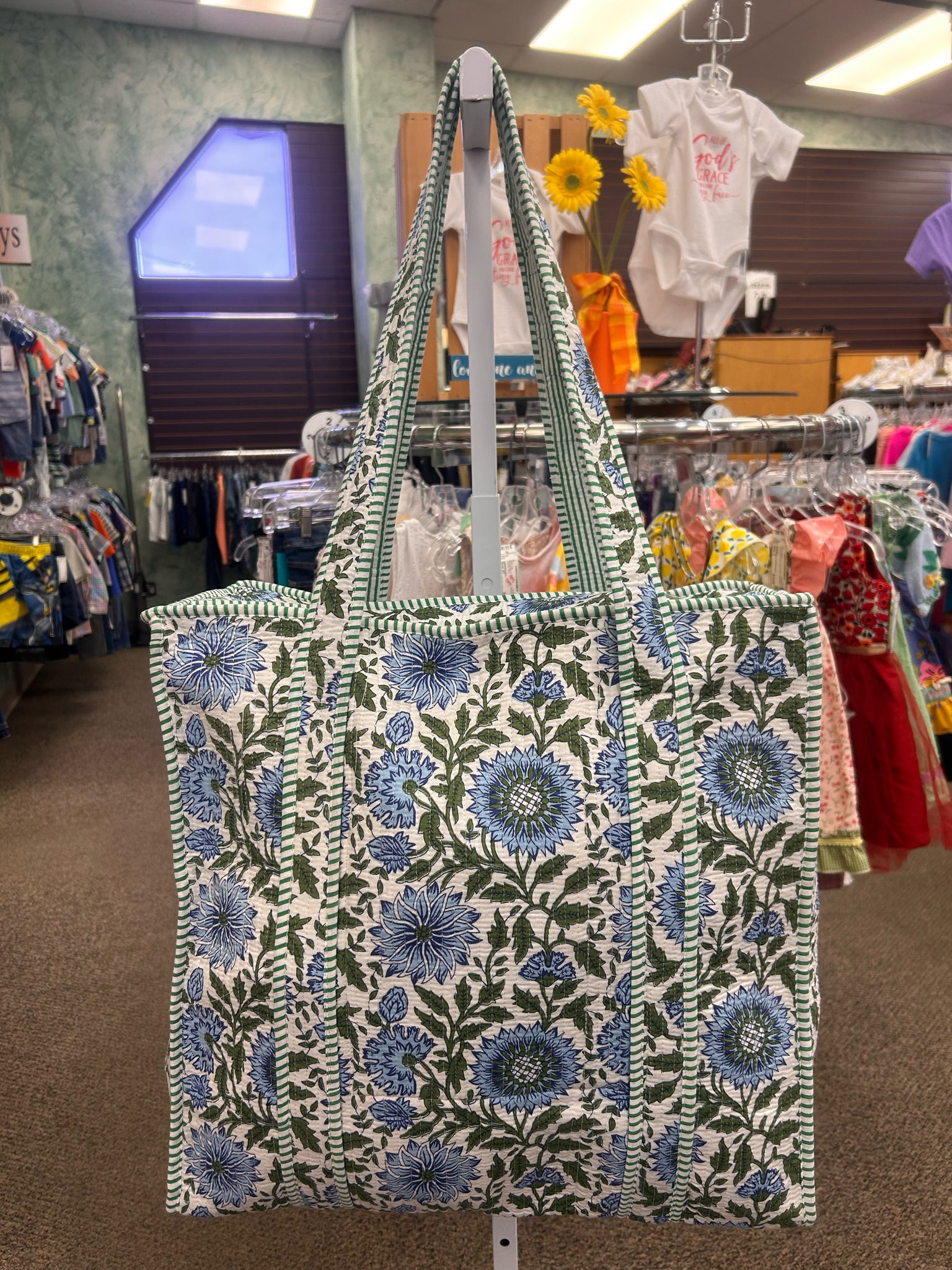New Made in India Blue floral Green L Tote Purse