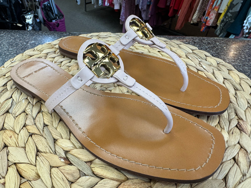 Pre-owned TORY BURCH LIGHT TAN Gold Size 7.5 Designer Sandal