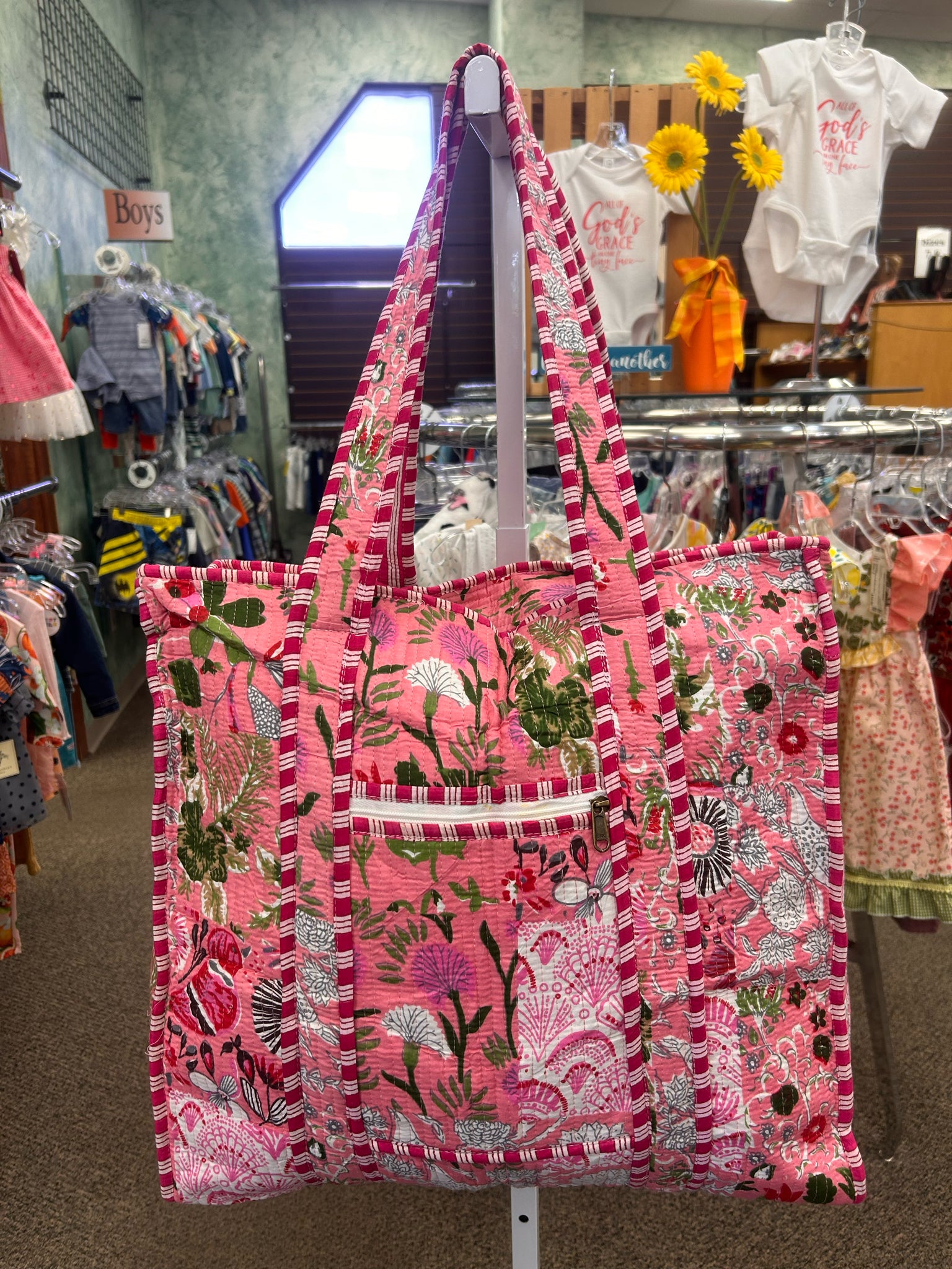 New Made in India Dark Pink Floral L Tote Purse