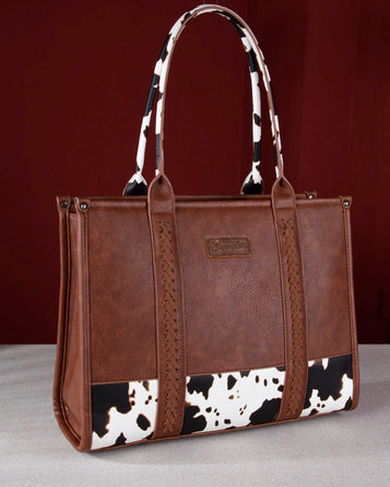 New WRANGLER Brown COW PRINT L Tote Purse