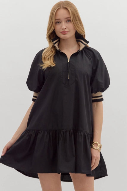 New ENTRO Black Black Trim Size Small Short Sleeve Dress