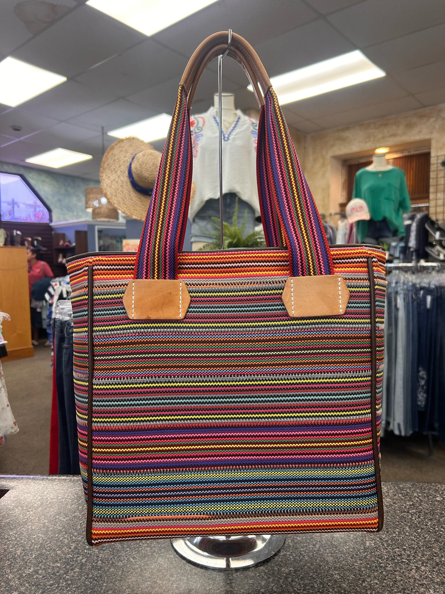 Pre-owned CONSUELA MULTI STRIPE Tan Trim Tote Designer Purse