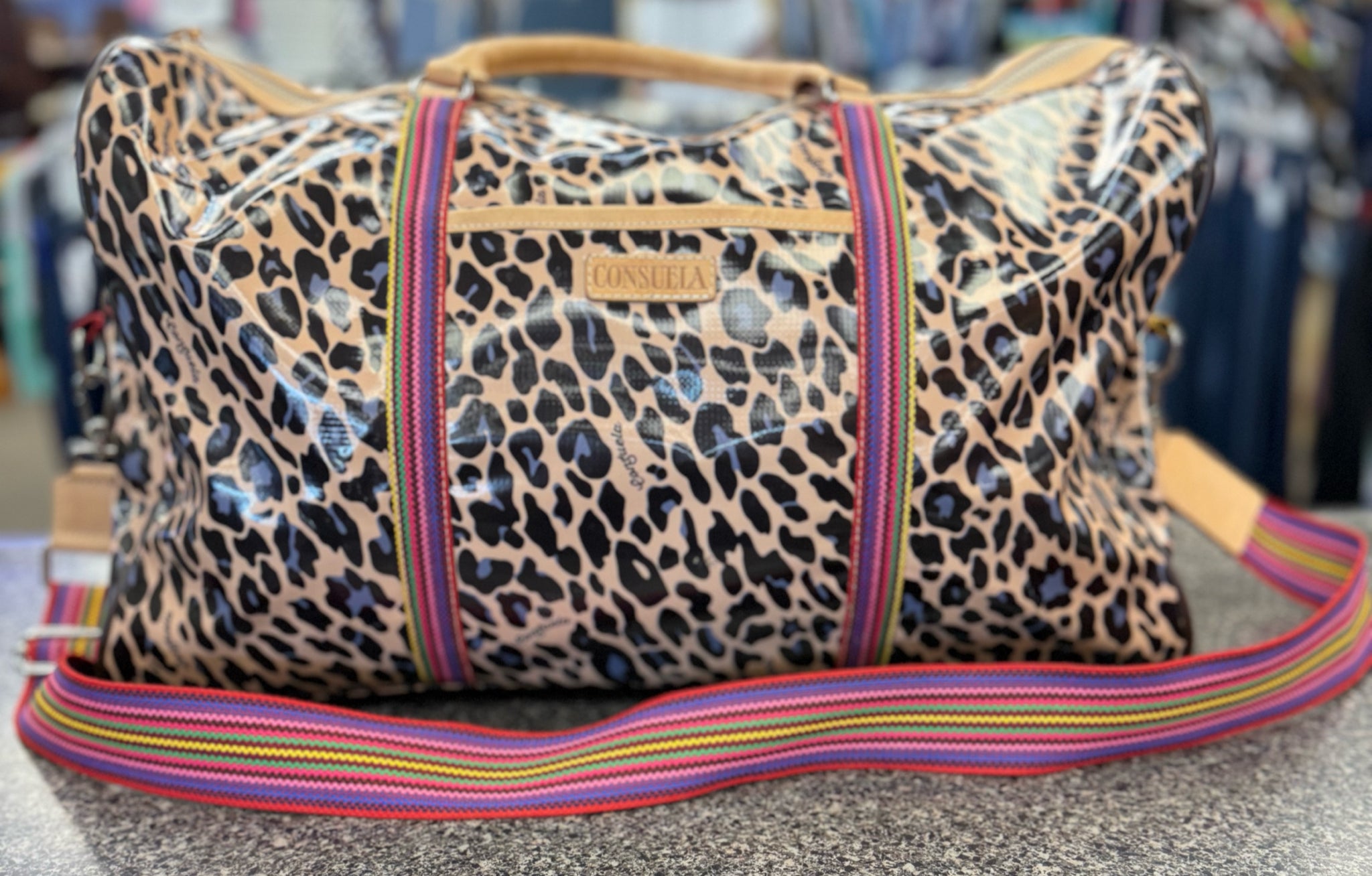 Pre-owned CONSUELA Leopard Tan Duffel Designer Purse