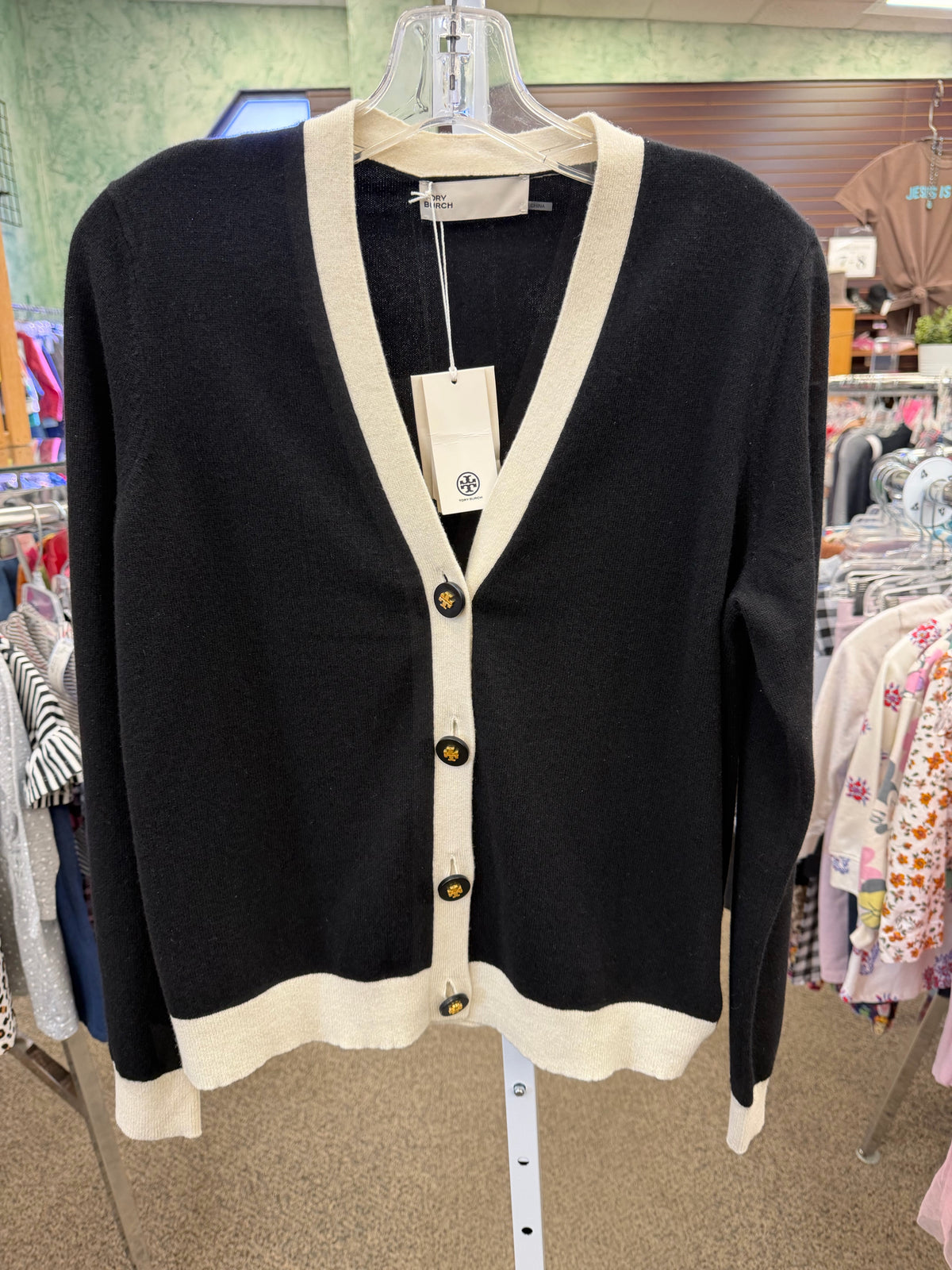 Pre-owned TORY BURCH Black Cream Size: M Long Sleeve Designer Sweater