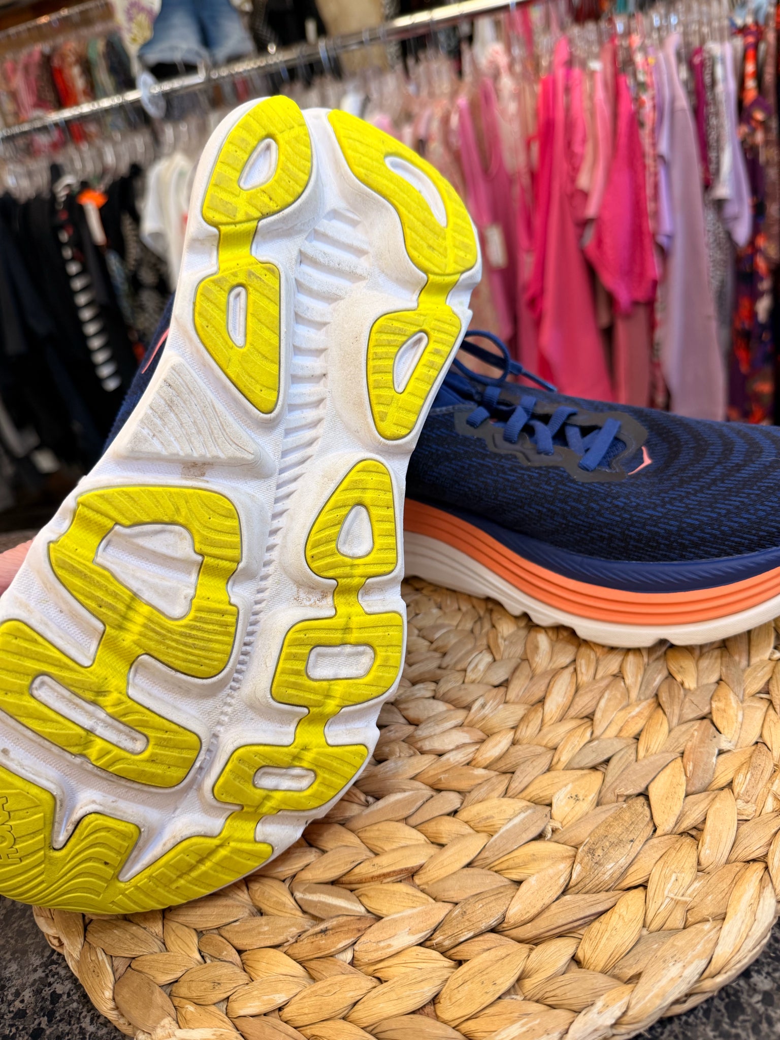 Pre-owned HOKA Navy Peach Trim Size 10.5 Designer Sneaker