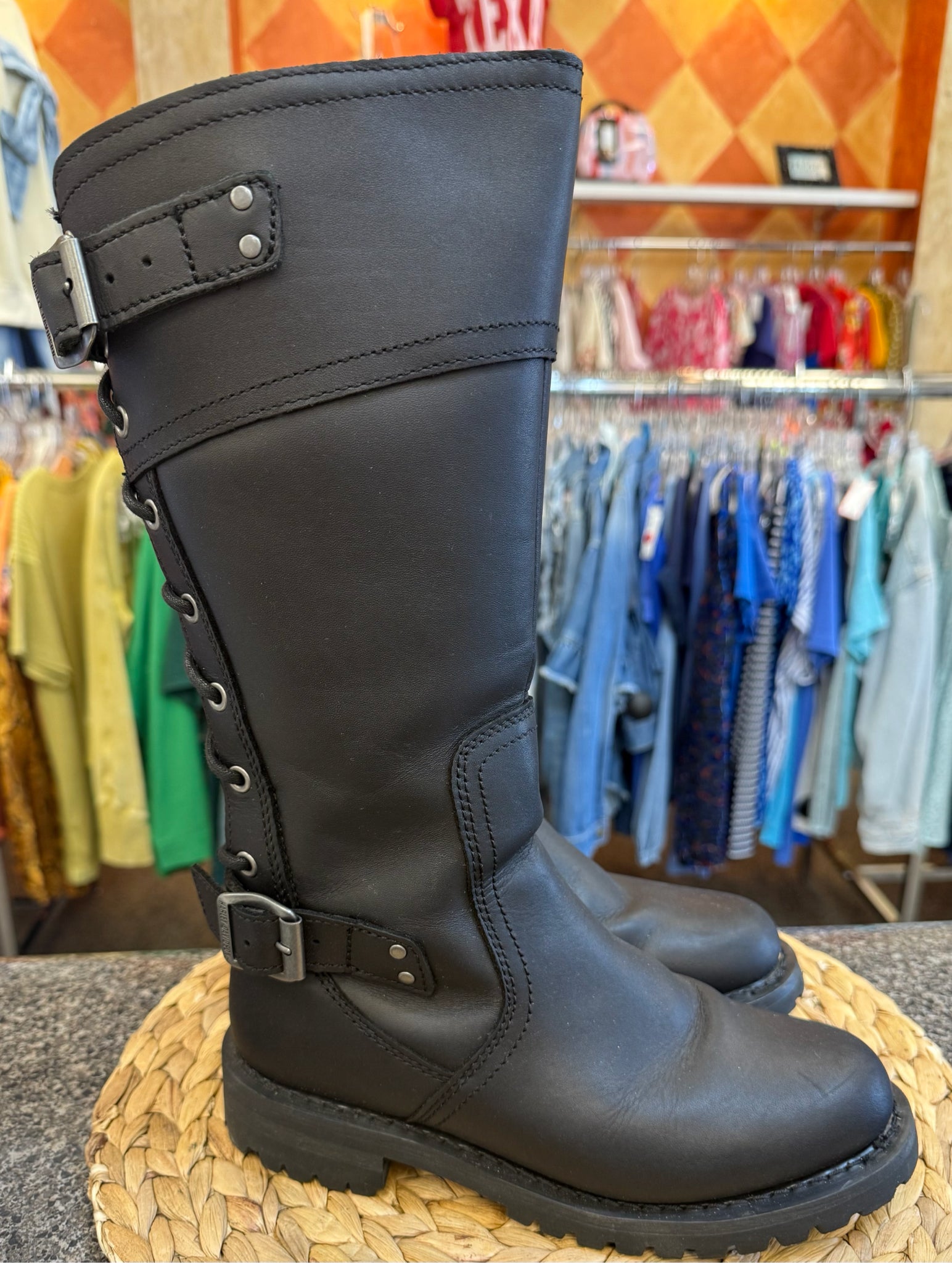 Pre-owned Harley Davidson Black Size 7 Designer Boot