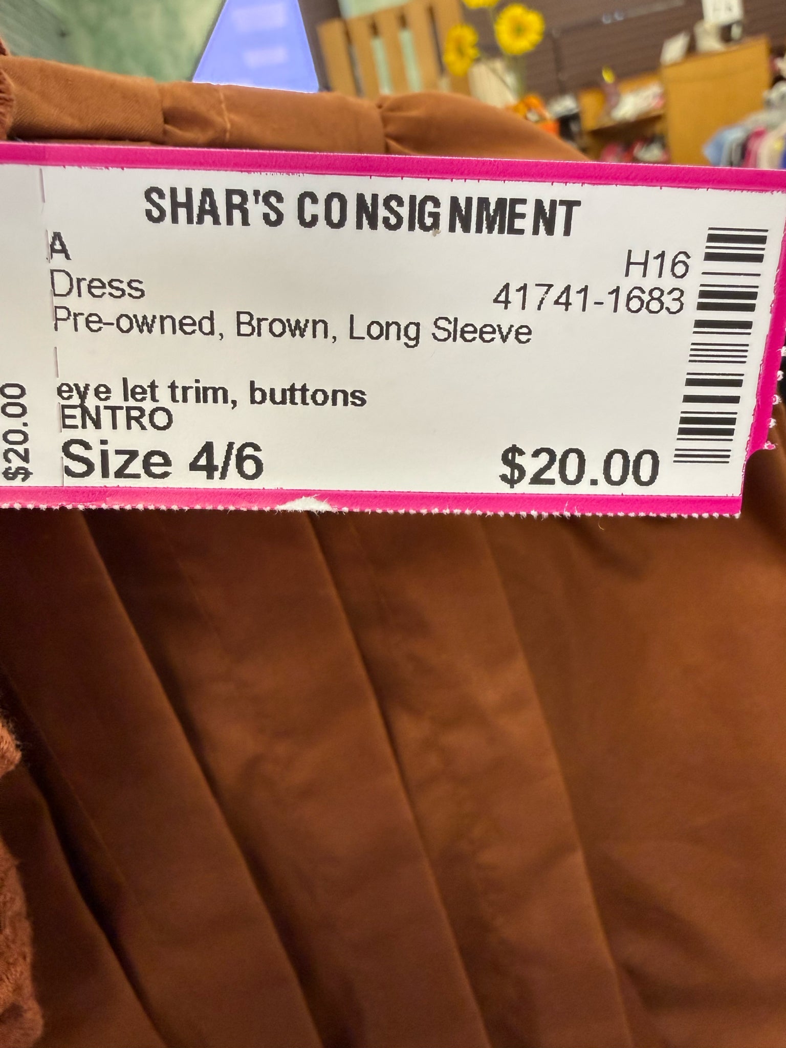 Pre-owned ENTRO Brown Size 4/6 Long Sleeve Dress