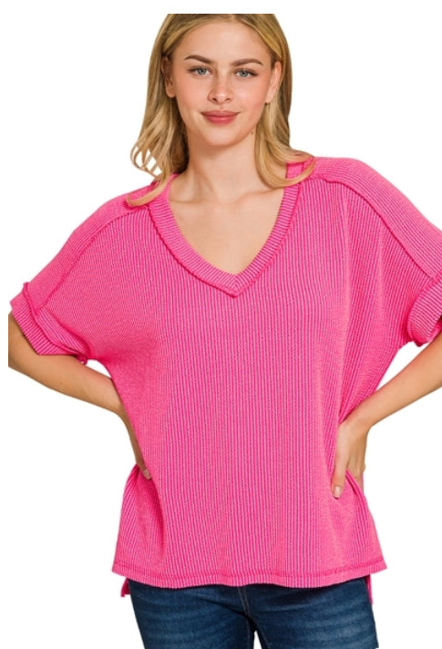 New Zenana Hot pink Size M/L Short Sleeve Blouse