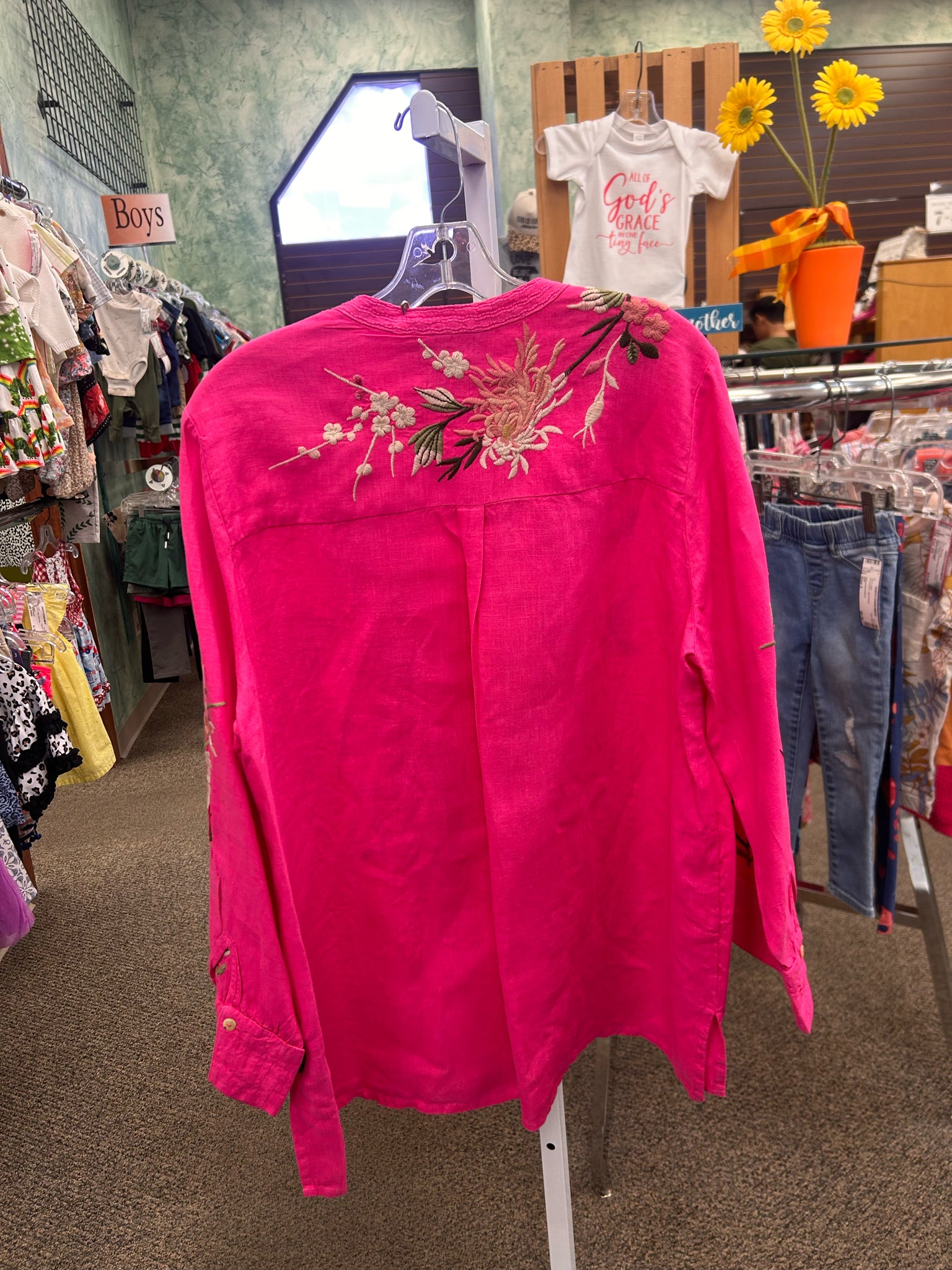 Pre-owned JOHNNY WAS Hot pink Oatmeal Long Sleeve Size: L Designer Blouse