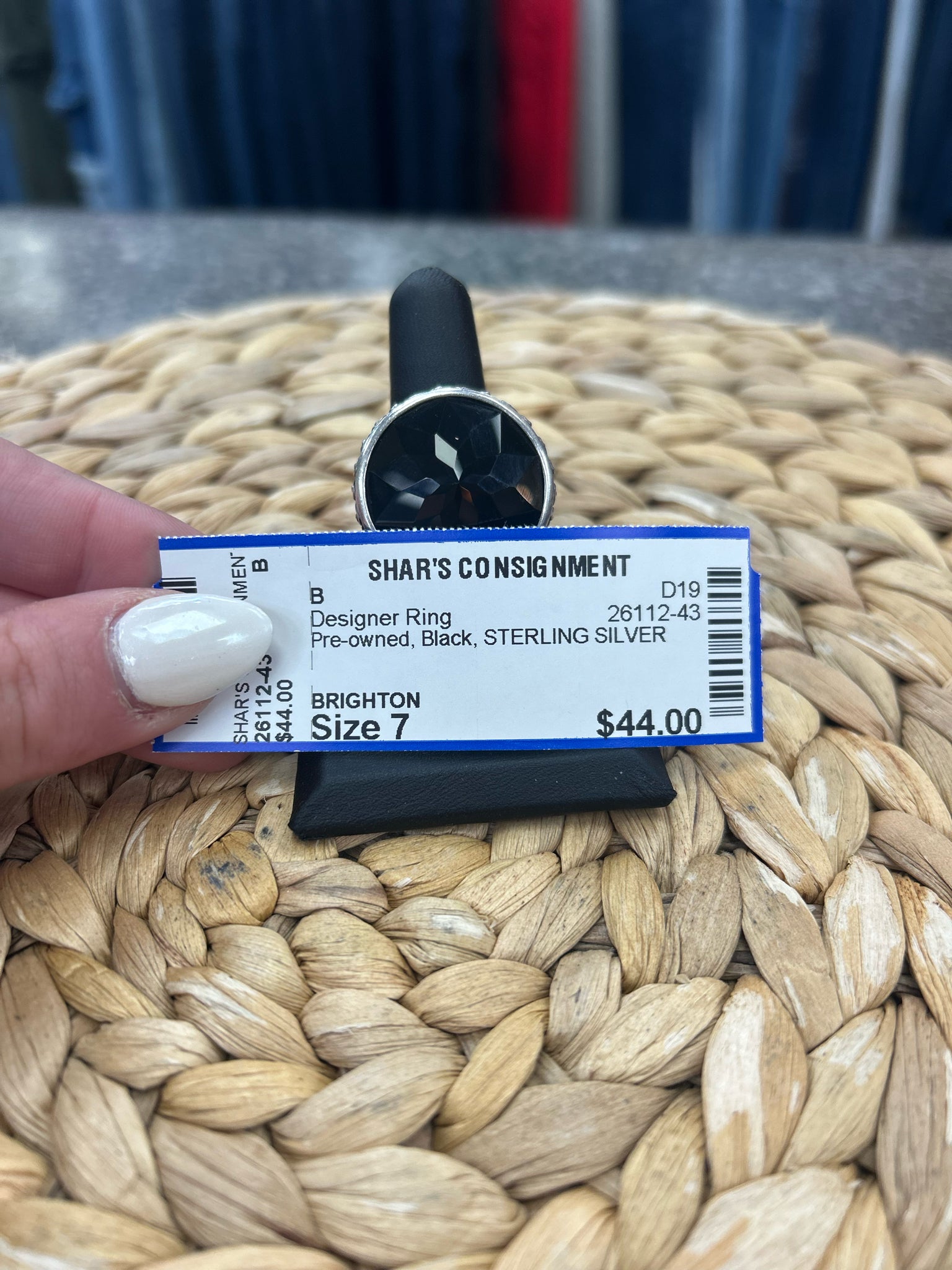 Pre-owned BRIGHTON Black STERLING SILVER Ring Size 7 Designer Ring