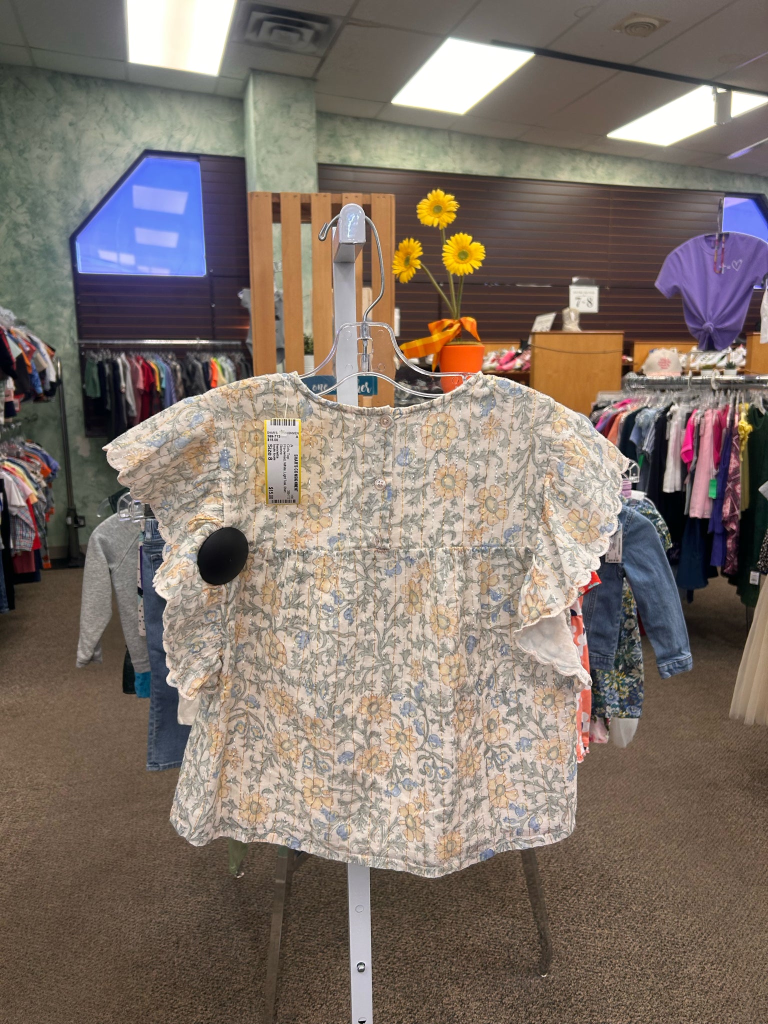 Pre-owned louis louis White Light Teal Size 8 Short Sleeve Girls Top